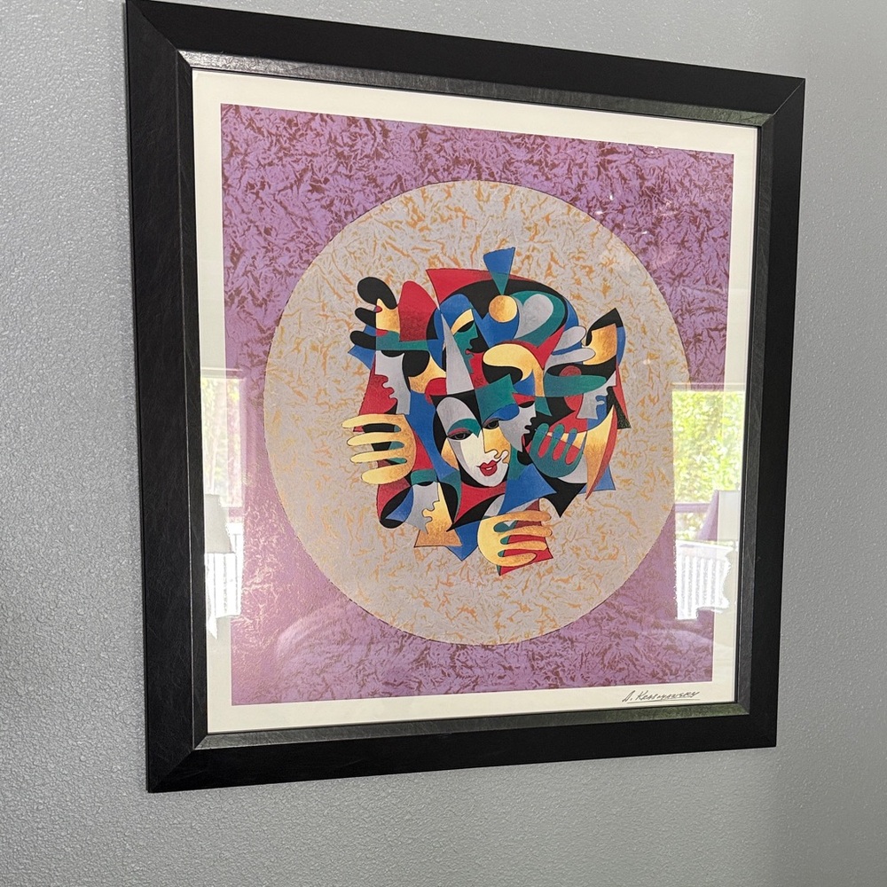 Abstract Framed Art with Purple and Multicolor Design